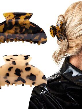 2PCS Hair Claw Banana Clips tortoise Barrettes Celluloid French Design Barrettes